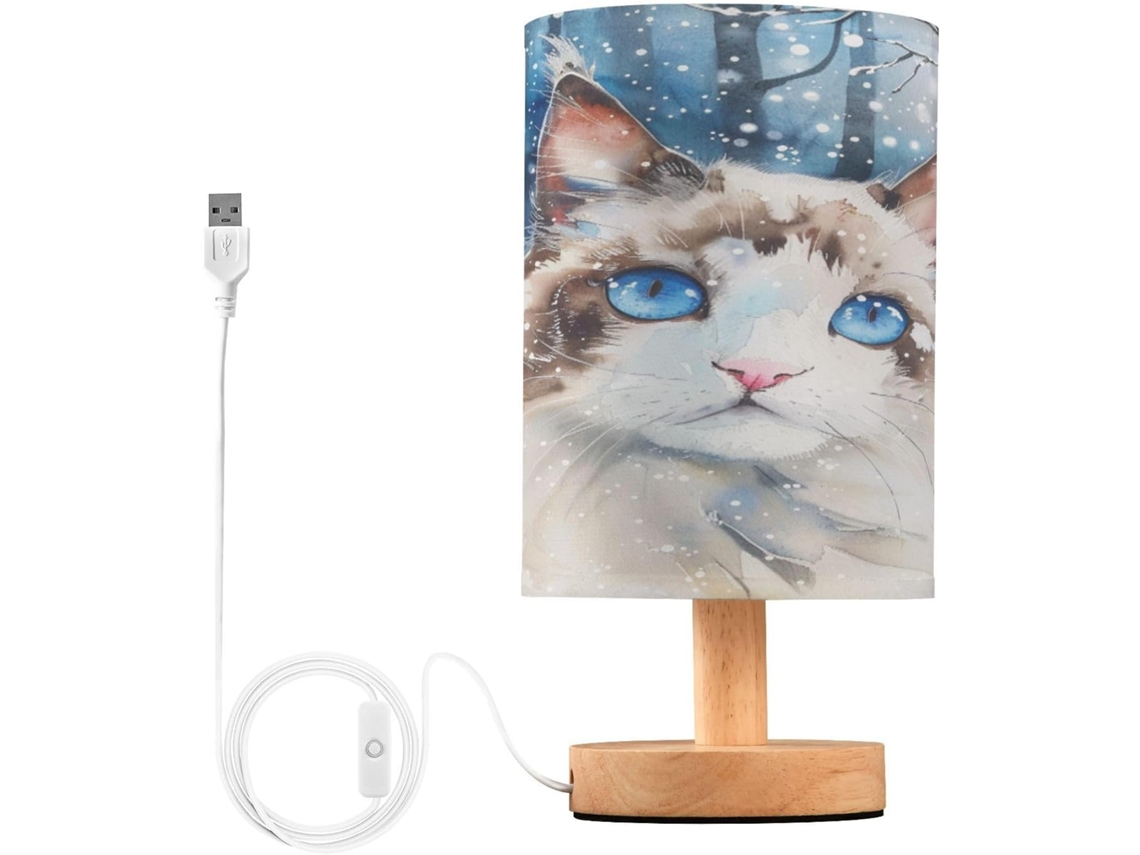 Abajur De Inverno Para Quarto, Sala De Estar, Abajur De Cabeceira Com Gato Ragdoll Na Neve Portas Carregamento Usb