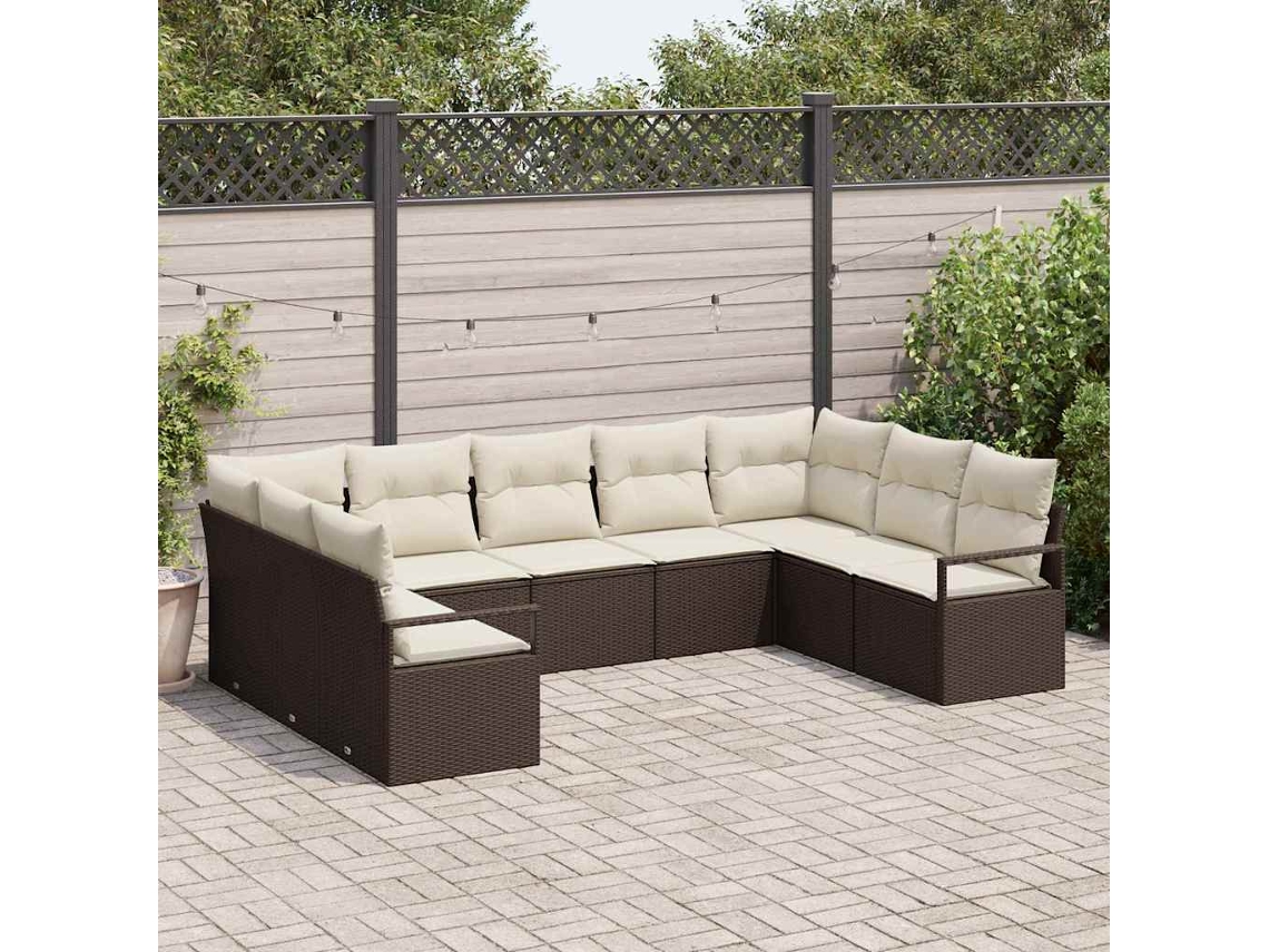 Vidaxl Conjunto De Sofás 9 Unid. Castanho Vime Pe