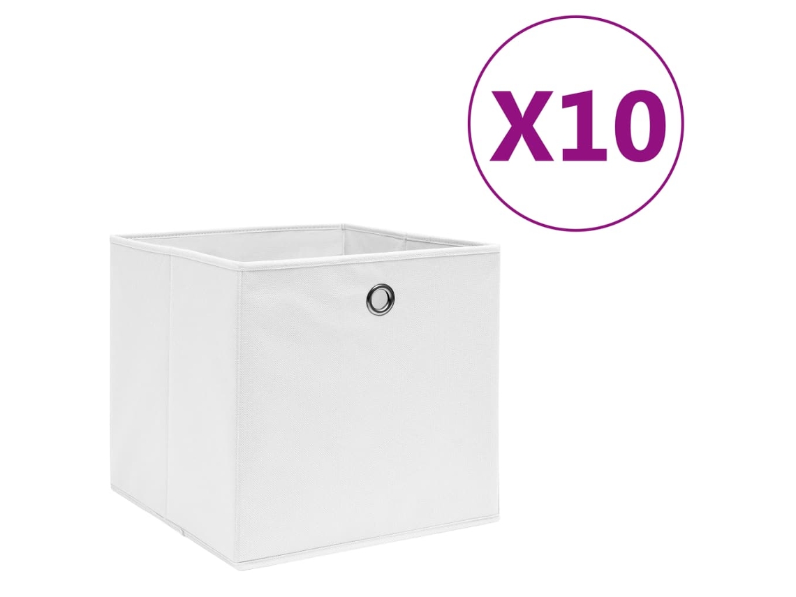 Vidaxl Caixas Arrumação 10 Pcs 28x28x28 Cm Tecido-não-tecido Branco