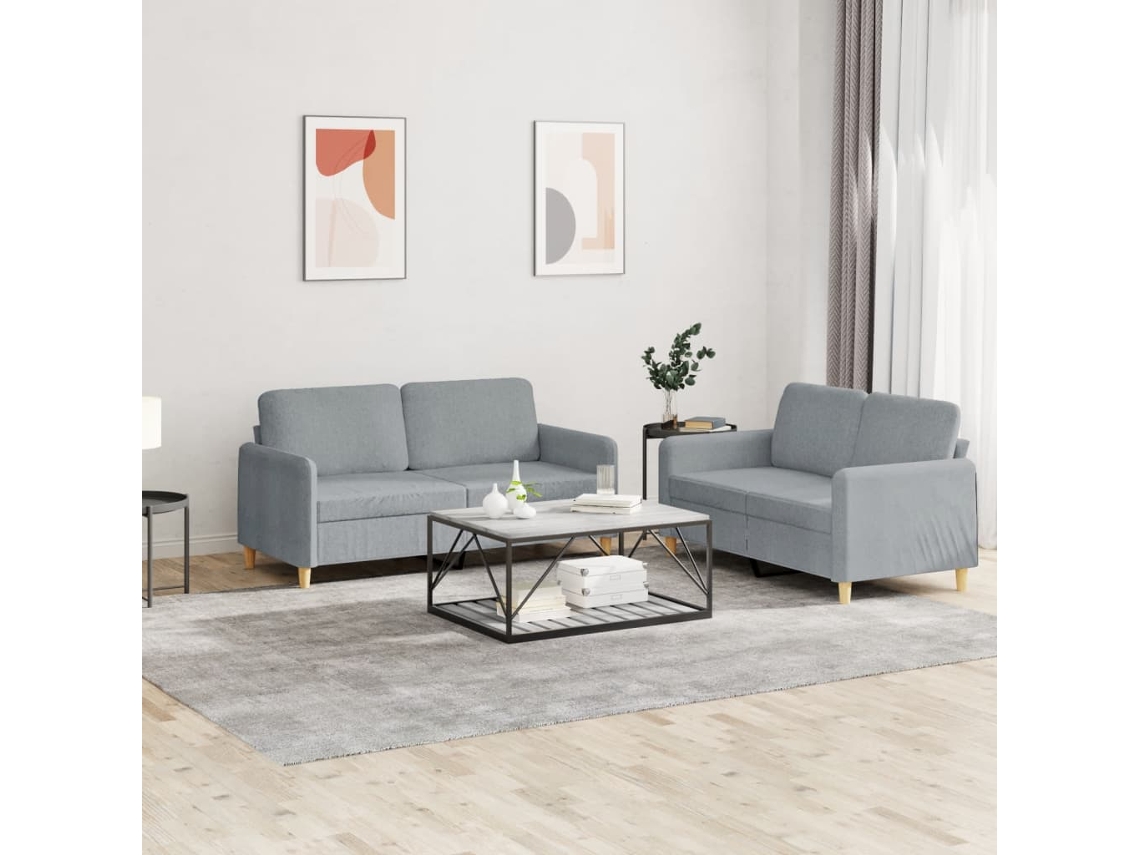 Vidaxl 2 Pcs Conjunto De Sofás Com Almofadões Tecido Cinzento-claro