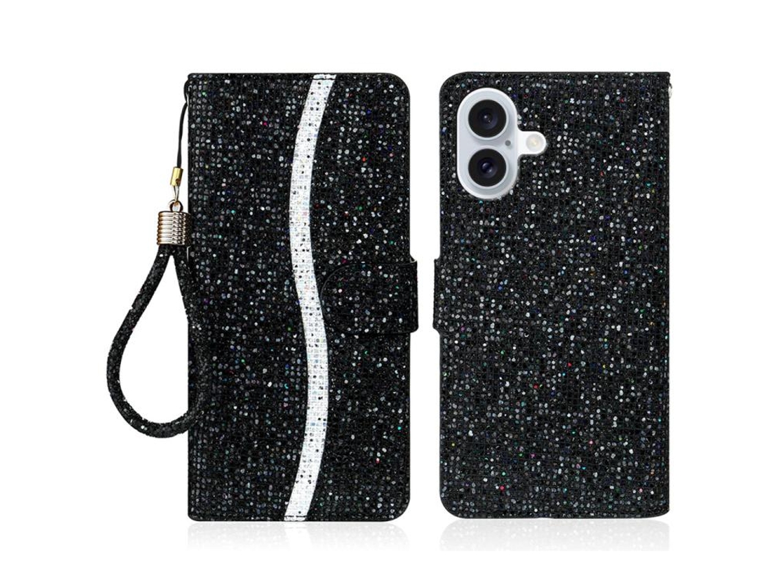 Capa De Couro Para Iphone 17 Com Pó De Glitter