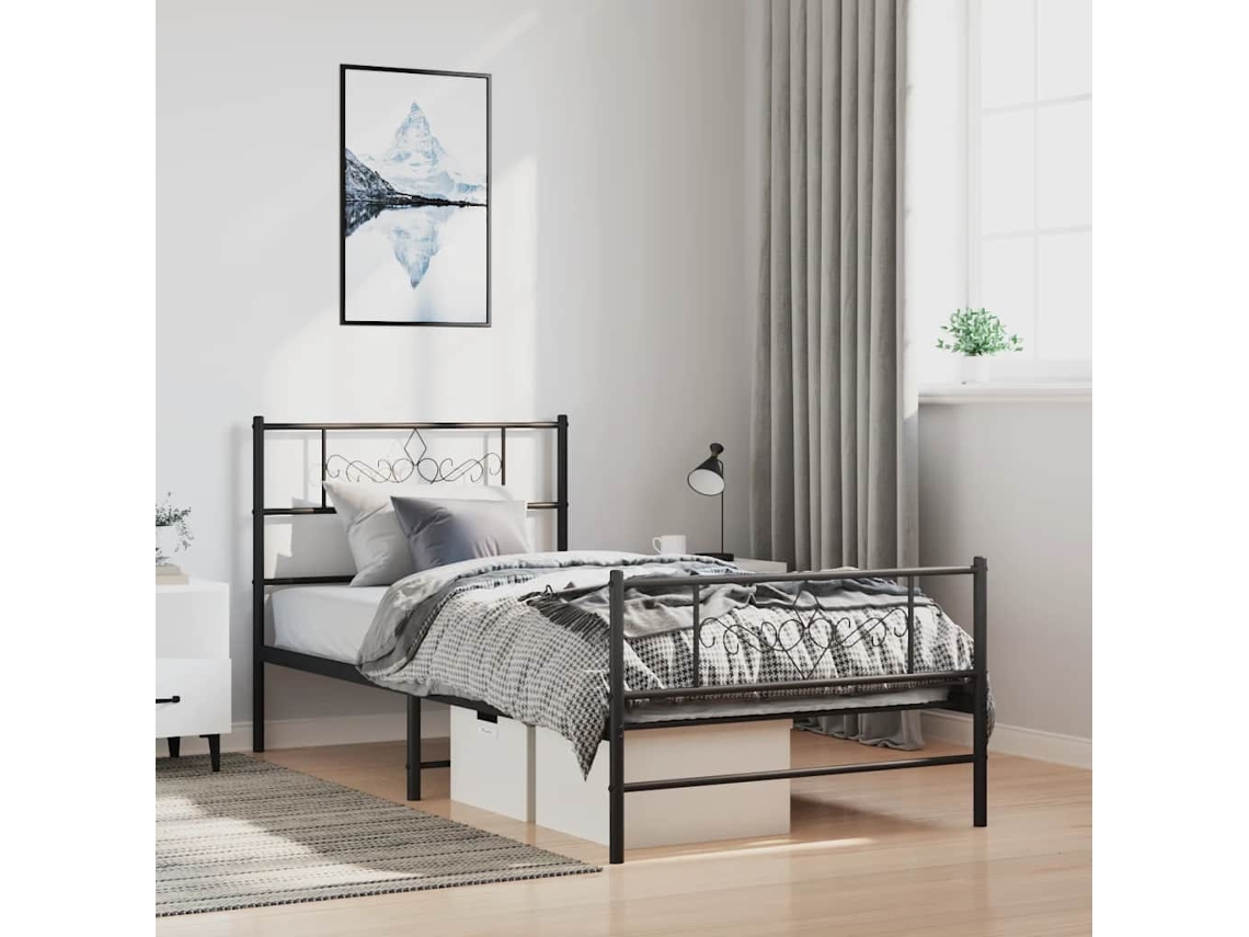Vidaxl Estrutura De Cama Com Cabeceira E Pés 100x190 Cm Metal Preto