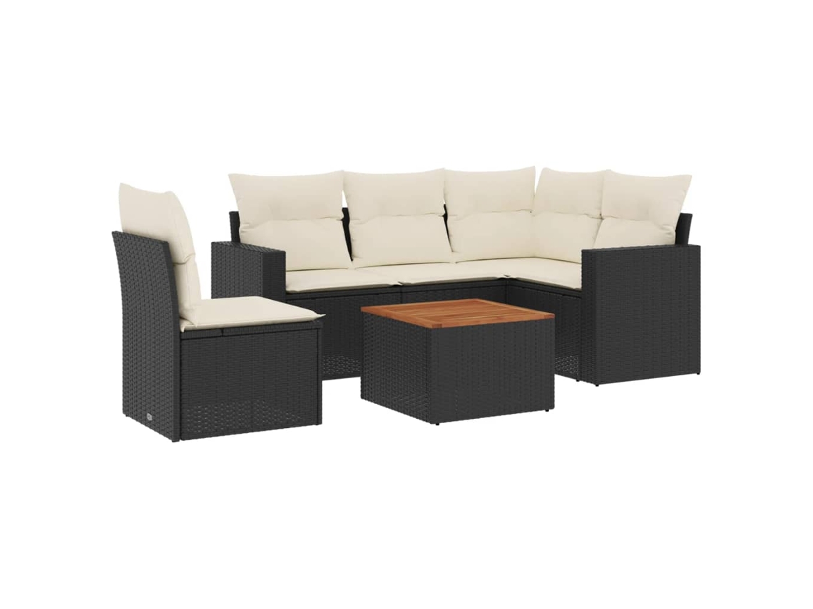 Conjunto 6 sofás de jardim c/ almofadões VIDAXL vime PE preto