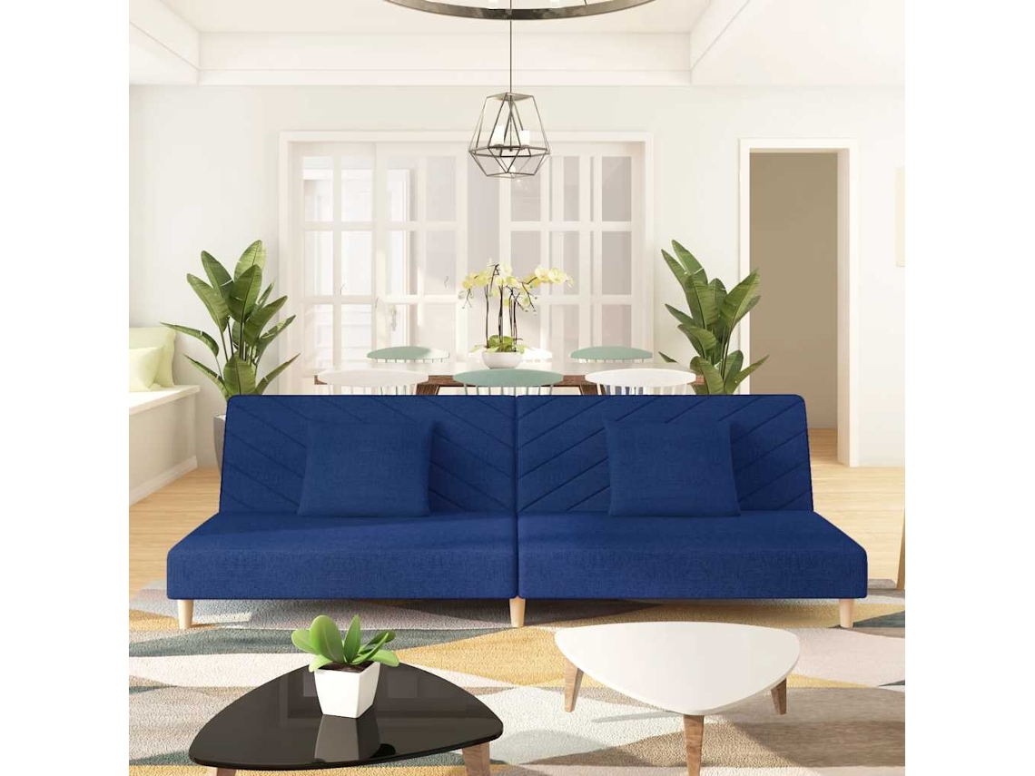 Vidaxl Sofá-cama 2 Lugares Com Duas Almofadas Tecido Azul