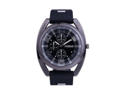 Relógio de pulso masculino de silicone com três mostradores, mostrador redondo, estilo casual, quartzo, preto.