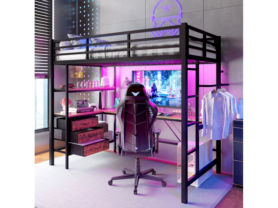 Cama Princesa Rosa 90x200cm Estofada com Pu, Led Controle Remoto Ge