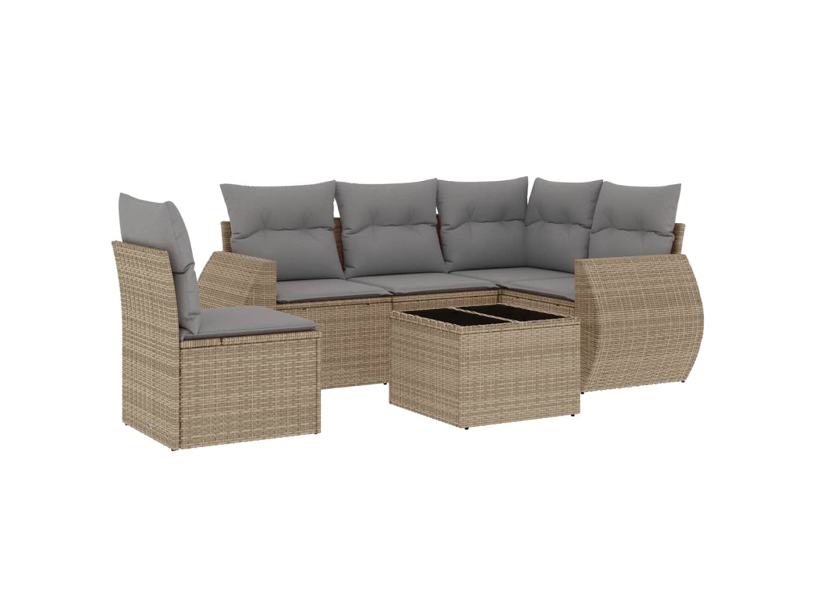 Vidaxl 6 Pcs Conjunto De Sofás P/ Jardim Com Almofadões Vime Pe Bege