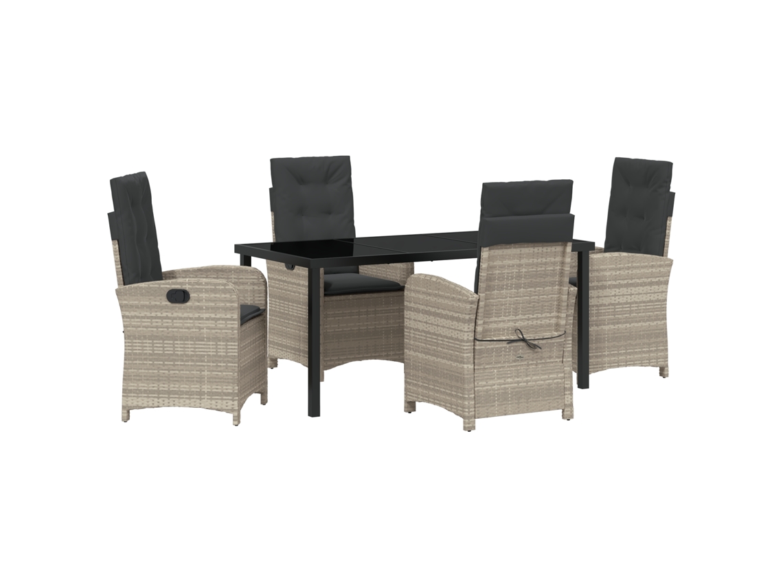 Conjunto 5 De Jantar De Jardim De Vidaxl Com Almofadas Cinza Claro Rattan Poliéster