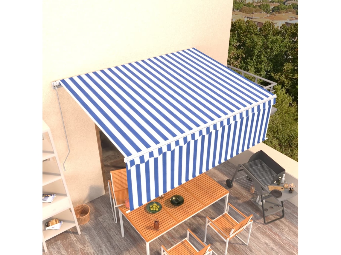 Vidaxl Toldo Retrátil Manual Com Estore 4,5x3 M Azul E Branco