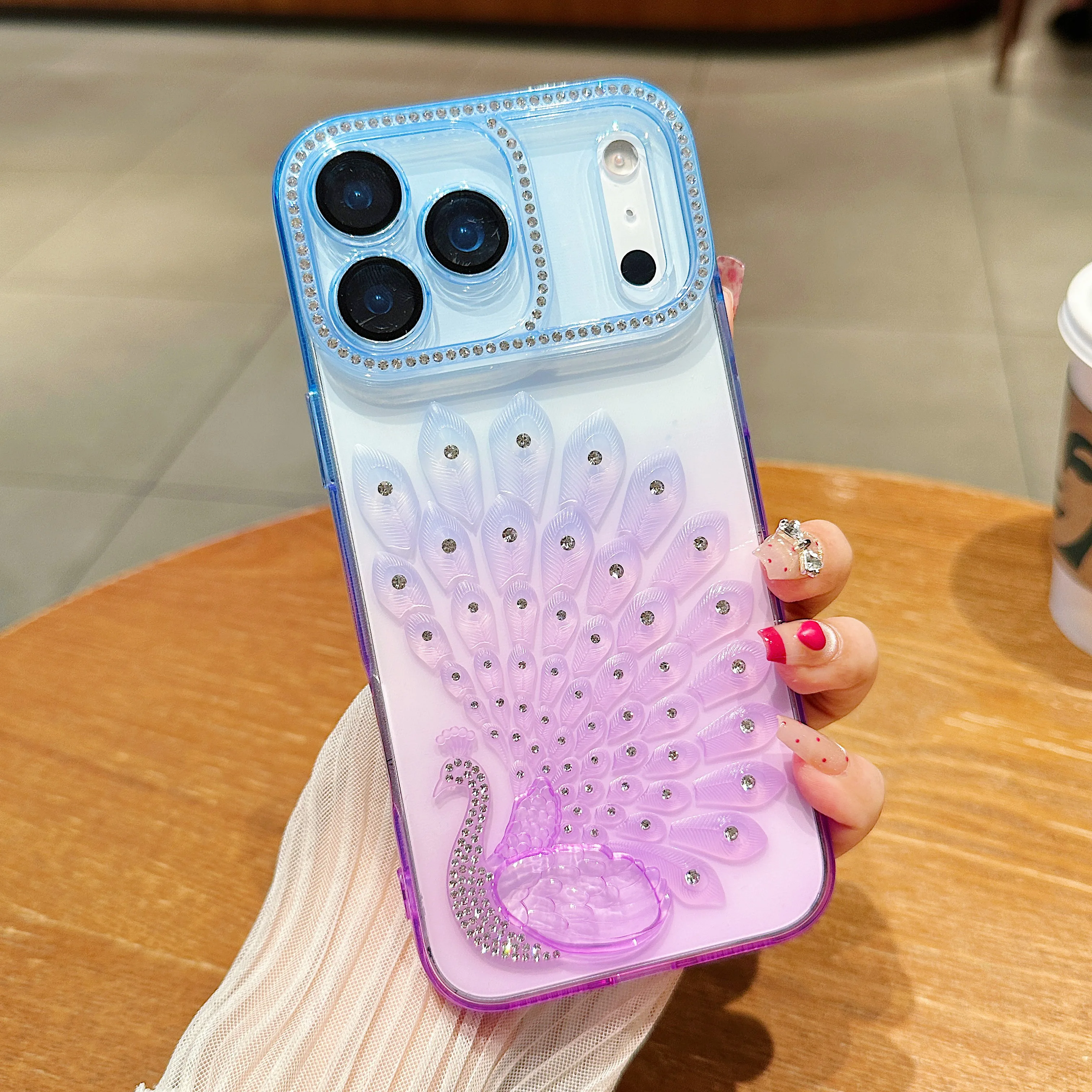 Capa De Celular À Prova De Choque Com Gradiente De Cores (azul-roxo 14), Transparente Com Padrão Diamante.