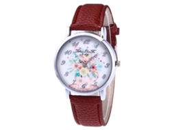 Reloj Zhoulianfa Geneva Lady Correa Cuero Quartz Patrón Margarita F-458a Marrón