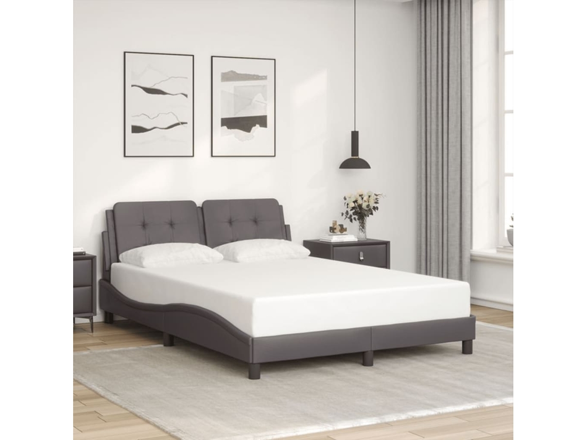 Estrutura Cama C/ Cabeceira 140x200cm Couro Artificial Cinzento