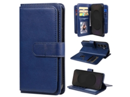 Capa De Couro Com Suporte Para 10 Cartões Para Samsung Galaxy S25 Fe, Azul