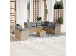Vidaxl 10 Pcs Conjunto De Sofás P/ Jardim Com Almofadões Vime Pe Bege