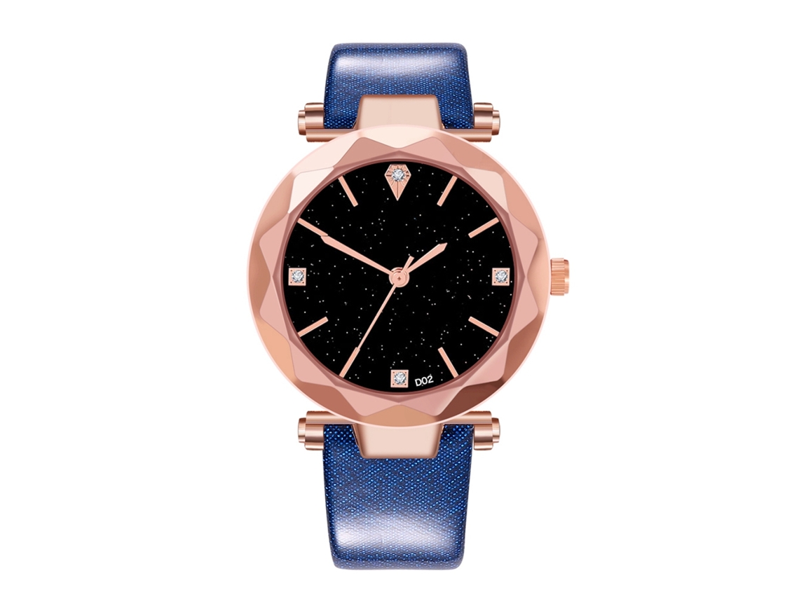 Relógio de pulso em couro PU com cordão de couro, moderno, casual, unissex, quartzo, azul D02
