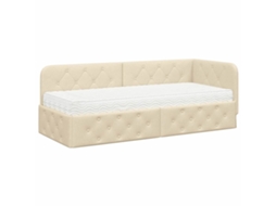 Estrutura de Cama de Canto com Colchão Creme 80x200 cm Tecido MAISON EXCLUSIVE