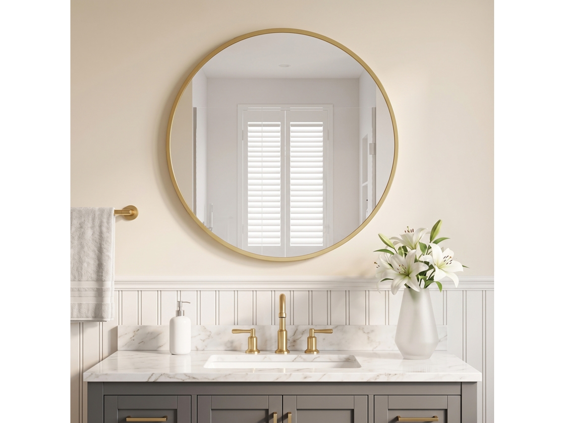 Modern Design Wall Mirror 24" X 24" Gold