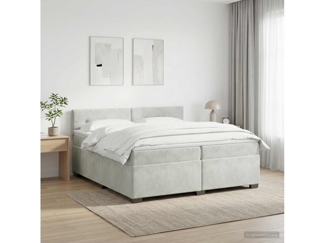Vidaxl Cama Box Spring Com Colchão Cinzento-claro 200 X 200 Cm Veludo