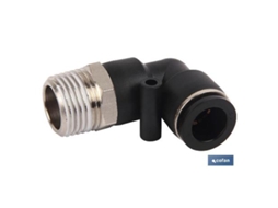 Racor roscado codo plastico t-4, r-1/4   caja 10 unid.
