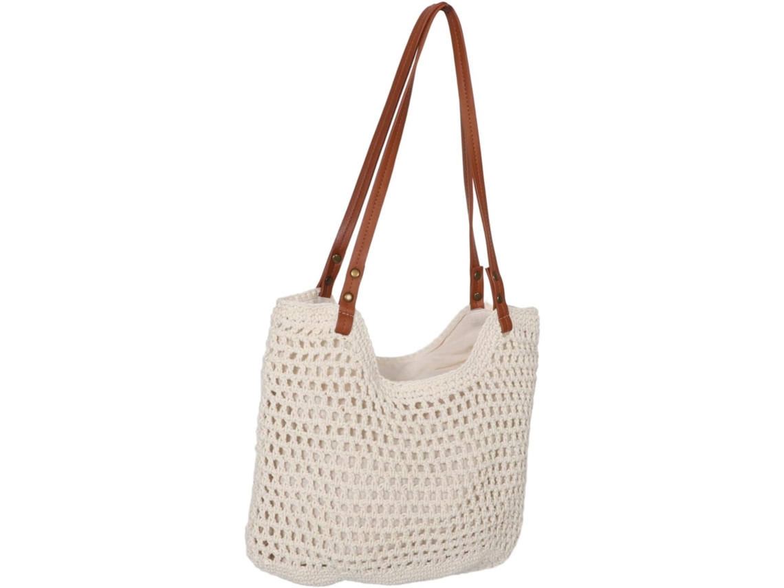 Bolsa Feminina De Algodão Com Interior Espaçoso E Zíper Branco.