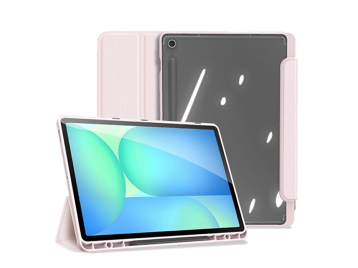Capa Dux Ducis Toby Series para Samsung Galaxy Tab S10 FE com suporte triplo em couro PU rosa Hengrongshen