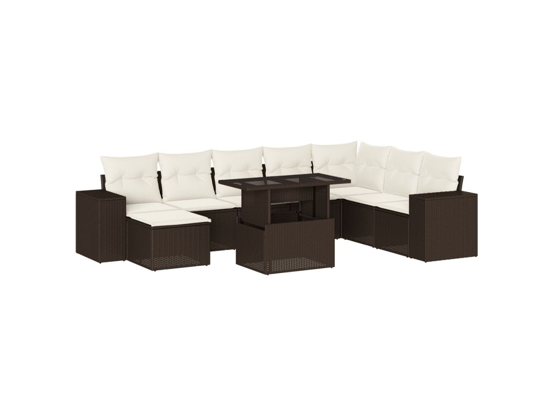 Conjunto de 9 Sofás para Jardim com Almofadões Vime Pe Castanho MAISON EXCLUSIVE