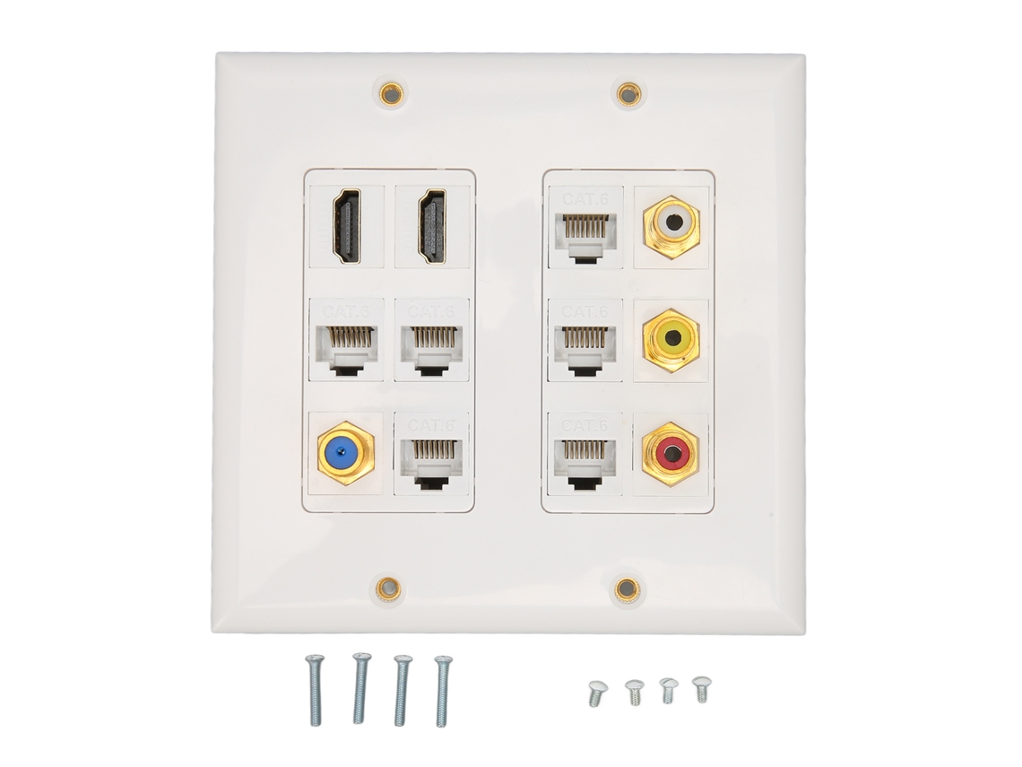 Placa de parede Ethernet HD com interface multimídia Cat6 para TV e conectores RCA coaxiais CHABERLU