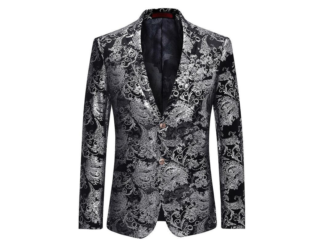 Jaqueta Slim Fit Masculina De Poliéster Com Gola De Paleto Para Festas E Ocasiões Especiais Prata