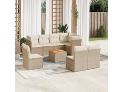 Vidaxl 9 Pcs Conjunto De Sofás P/ Jardim Com Almofadões Vime Pe Bege