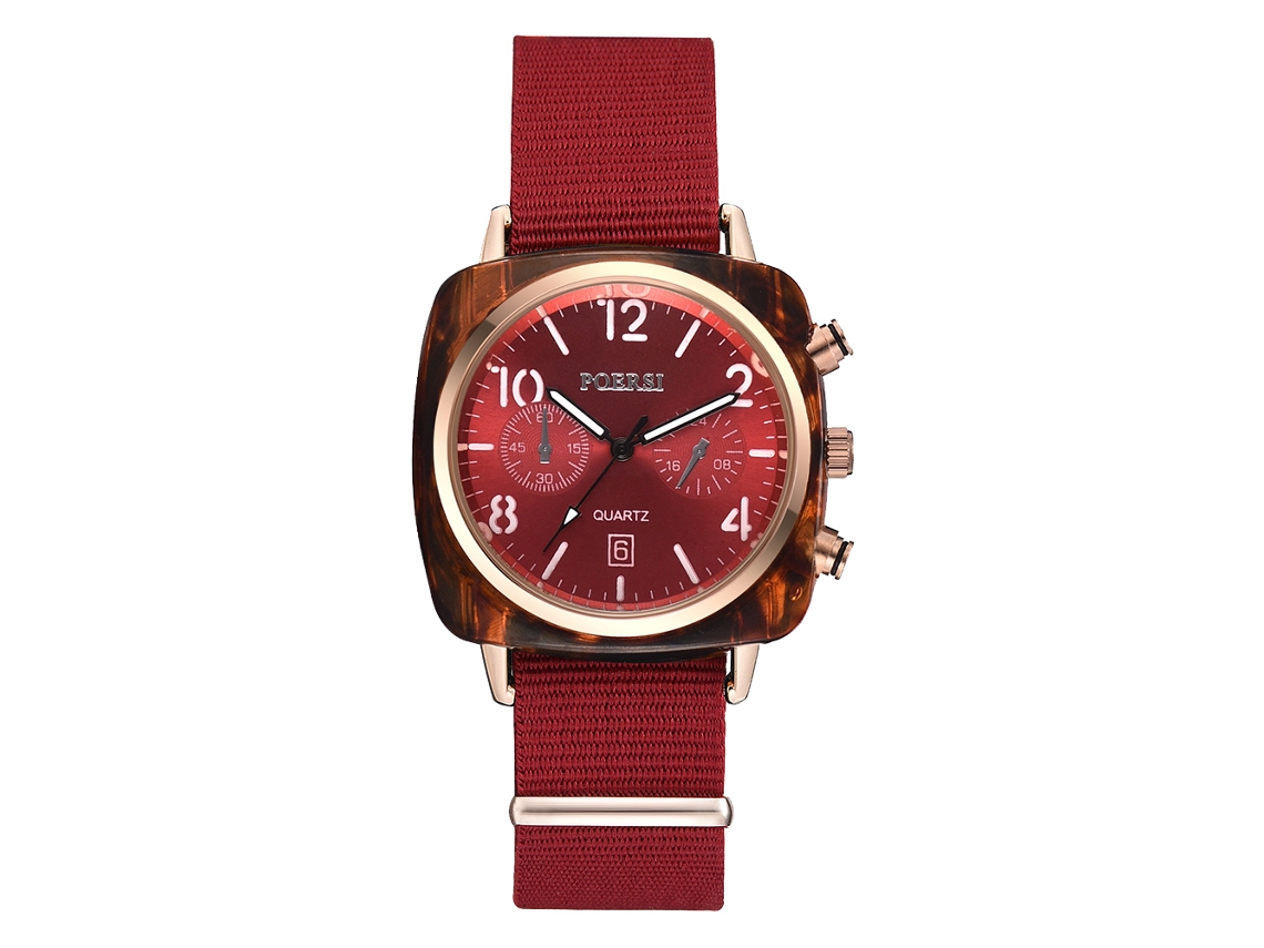 Reloj De Cuarzo Para Hombre Con Correa De Lona, Tres Zonas Horarias, Moda Empresarial (rojo)