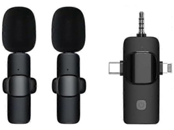Microfone sem fio Panoona 3 em 1 para Android, microfone USB-C, microfone sem fio profissional