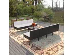 Vidaxl 8 Pcs Conjunto Lounge De Jardim C/ Almofadões Vime Pe Preto