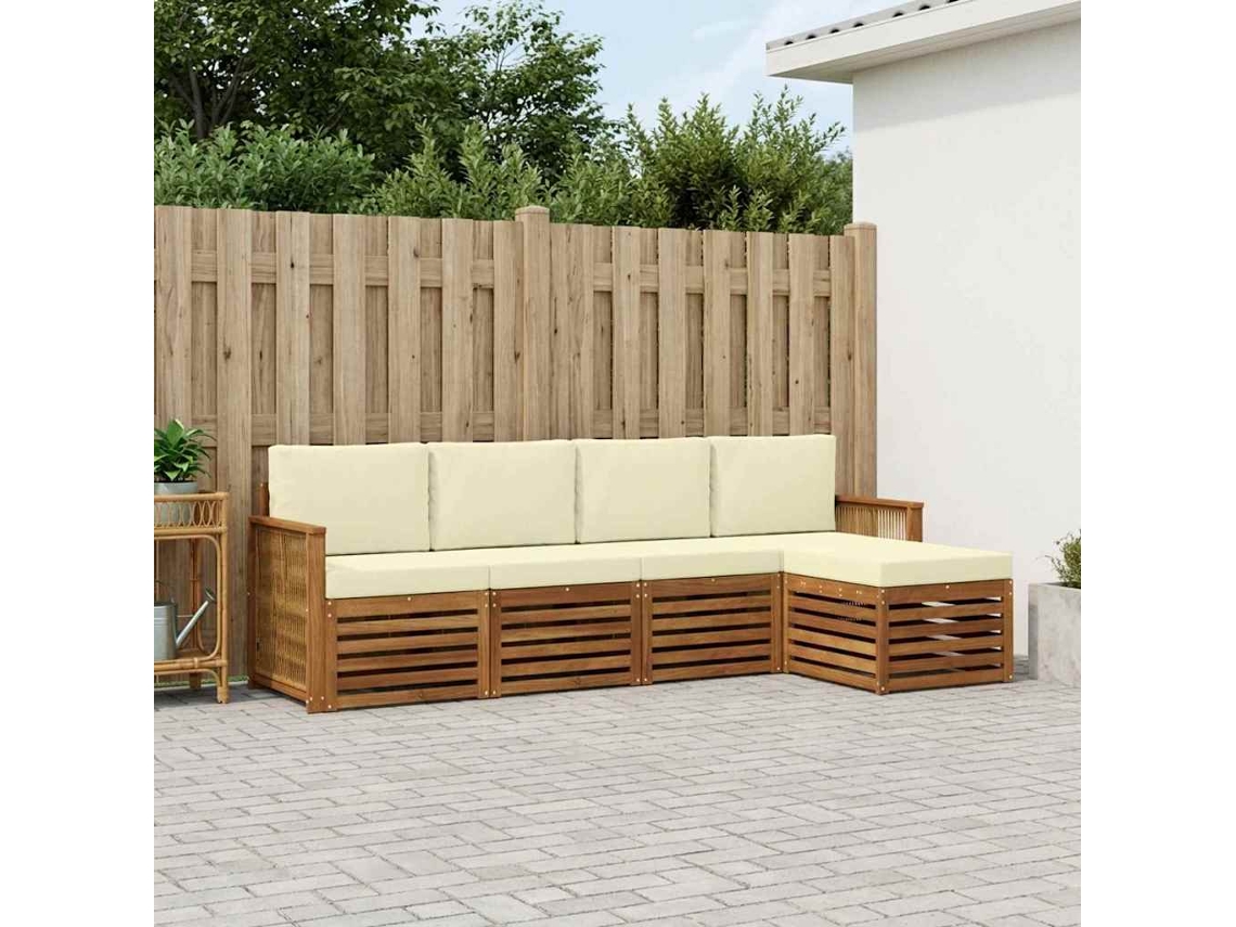 Vidaxl Conjunto De Sofás Para Exterior 5 Unid. Natural E Creme