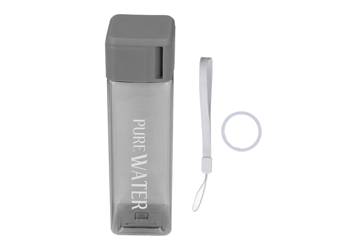 Garrafa de Água Transparente 500ml com Cordão Cinza