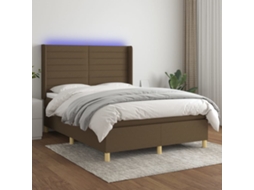 Vidaxl Cama Box Spring C/ Colchão/led 140x190cm Tecido Castanho-escuro