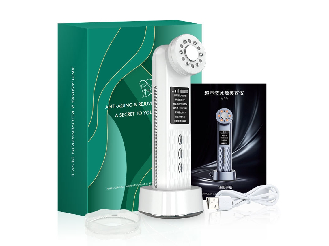 Massageador Facial de Radiofrequência Ems com Terapia de Luz Vermelha para Uso Doméstico com Regulador de Pele em Aço Inoxidável MDUG (branco)