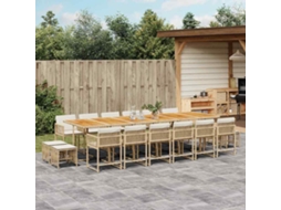 Vidaxl 17 Pcs Conjunto De Jantar P/ Jardim C/ Almofadões Vime Pe Bege
