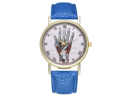 Relógio de quartzo casual unissex com pulseira de couro PU e mostrador redondo azul royal.