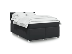 Vidaxl Cama Com Molas/colchão 140x200 Cm Couro Artificial Preto