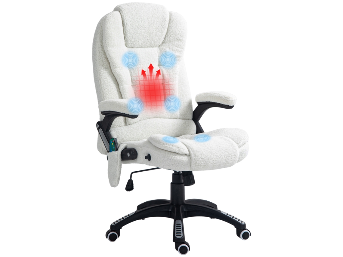 Cadeira De Massagem Branca 67x74x107-116cm, 6 Pontos, Reclinável 130°, Aquecimento, Tecido Em Borrego Para Casa E Relaxamento