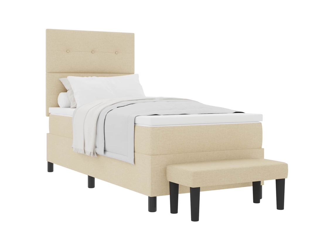 Maison Exclusive - Cama Box Com Colchão Com Cabeceira Creme 100 X 200 Cm Tecido