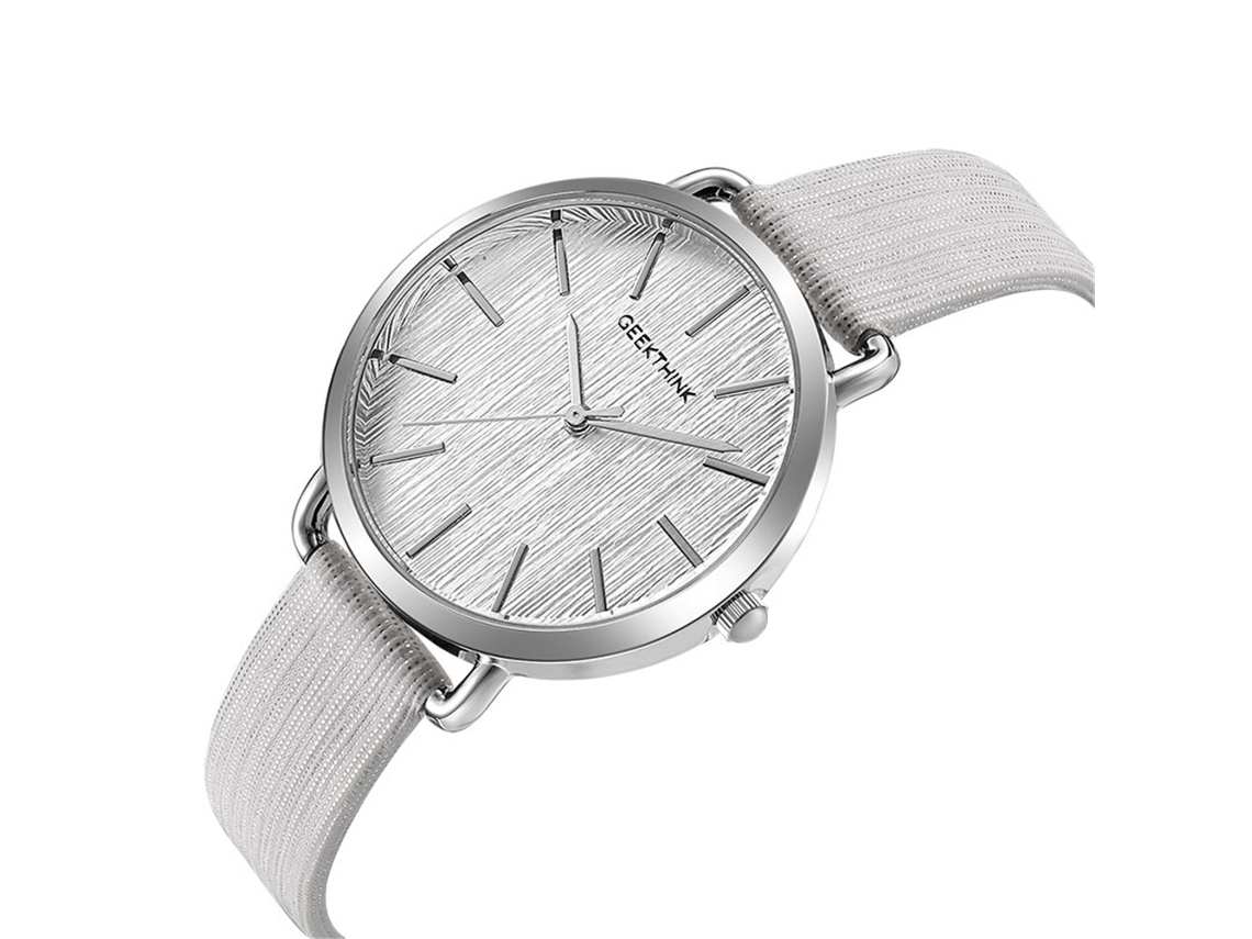 Relógio Analógico Feminino Geekthink Pulseira Pu 30m Resistente À Água Quartzo Prata