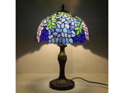 Abajur De Mesa 30cm Em Estilo Tiffany Com Vitral, Cúpula Em Formato De Glicínia, Base De Metal Antigo, Ideal Para