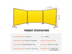 Painel De Proteção E Soldadura 3 Seções 1,8x2,4m Vinil Amarelo Com Rodas Tekmaquinas