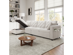 Sofá Moderno De Veludo 281x86x71 Cm Espaço De Arrumação No Canto, Braços Com Bolsos Bege Mobrio