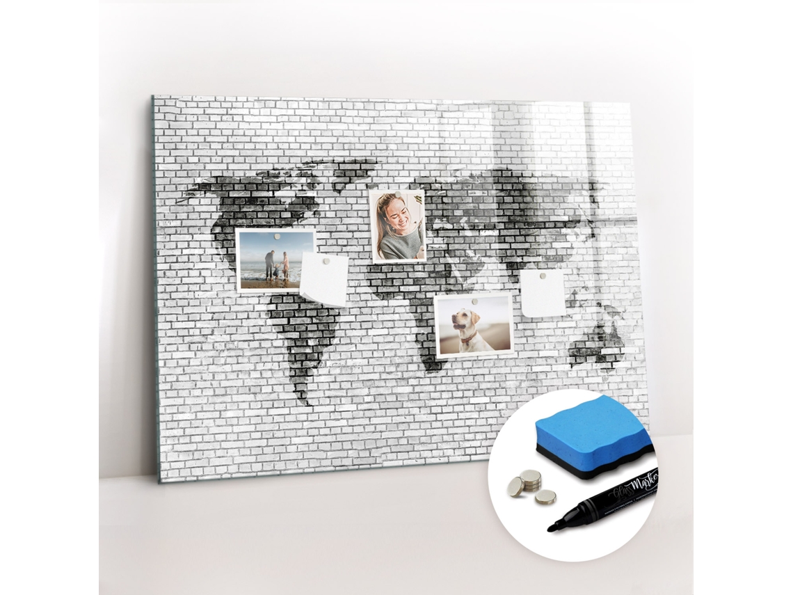 Quadro Magnético Decorativo Parede De Tijolos Mapa-múndi Para A Cozinha Espelharte (100x70 Cm)