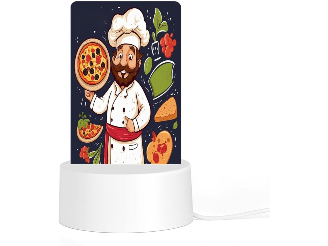 Luminária noturna de LED em acrílico com base e plugue de plástico reutilizáveis, estampa de pizza, iluminação uniforme e
