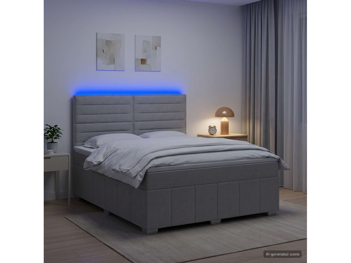 Vidaxl Cama Box Com Led E Colchão Cinzento-claro 140 X 190 Cm Tecido
