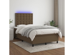 Cama Box Spring C/ Colchão/led 120x200cm Tecido Castanho-escuro