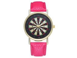 Relógio Couro PU para casa com mostrador redondo e pulseira rosa.